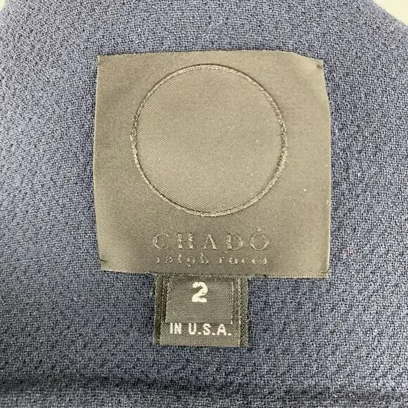 CHADO RALPH RUCCI Size 2 Navy Crepe Wool Button Trim Notch Lapel Jacket - Picture 10 of 10